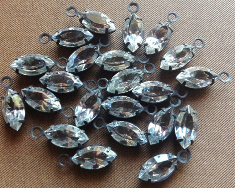 Vintage Swarovski Navette Clear Crystal Charms Rare lot of 6