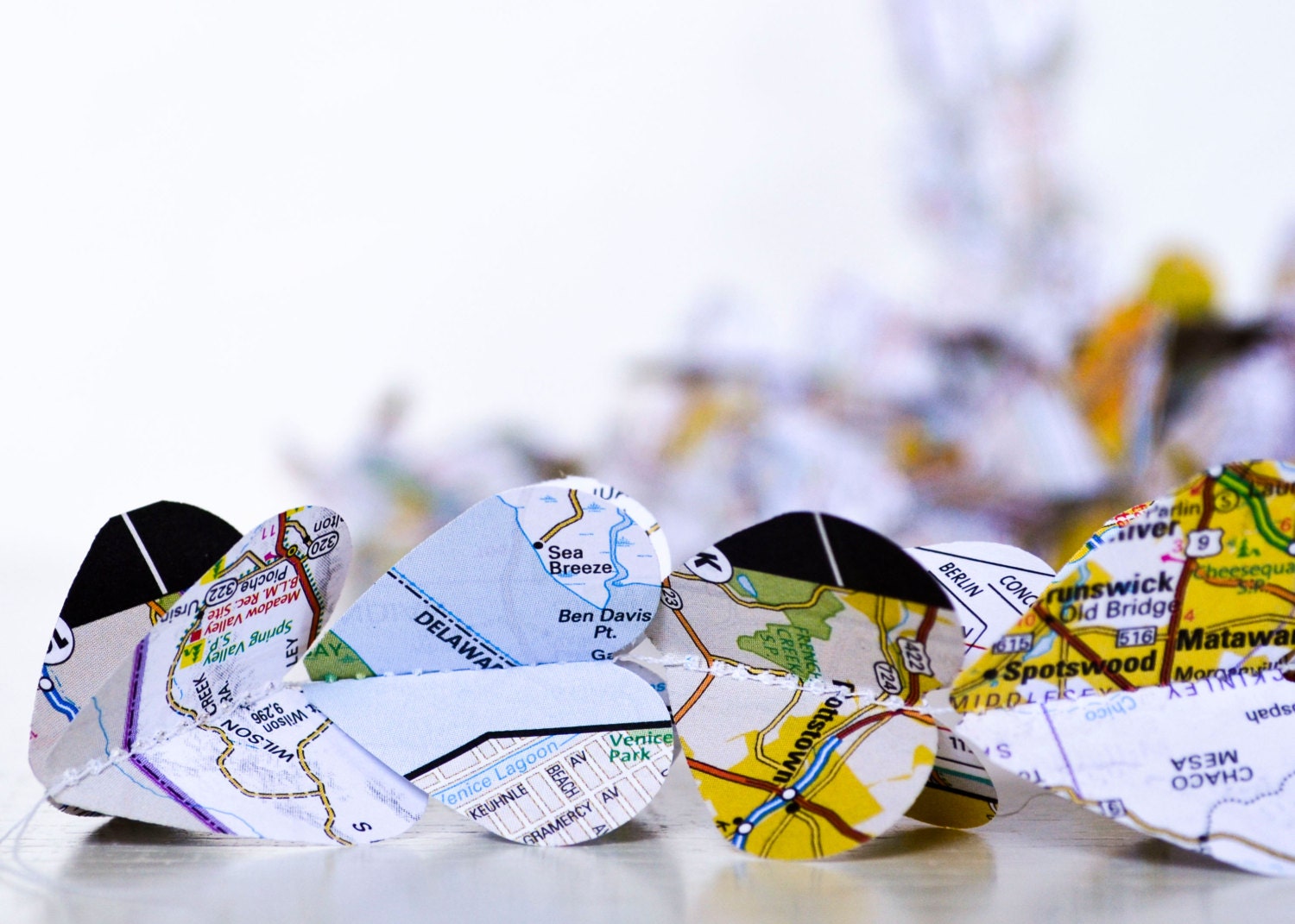 3D Map Heart Garland, Recycled Paper 9ft Map Doubled Heart 3D Bunting