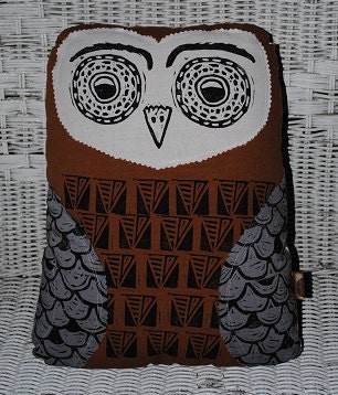 hand printed owl pillow