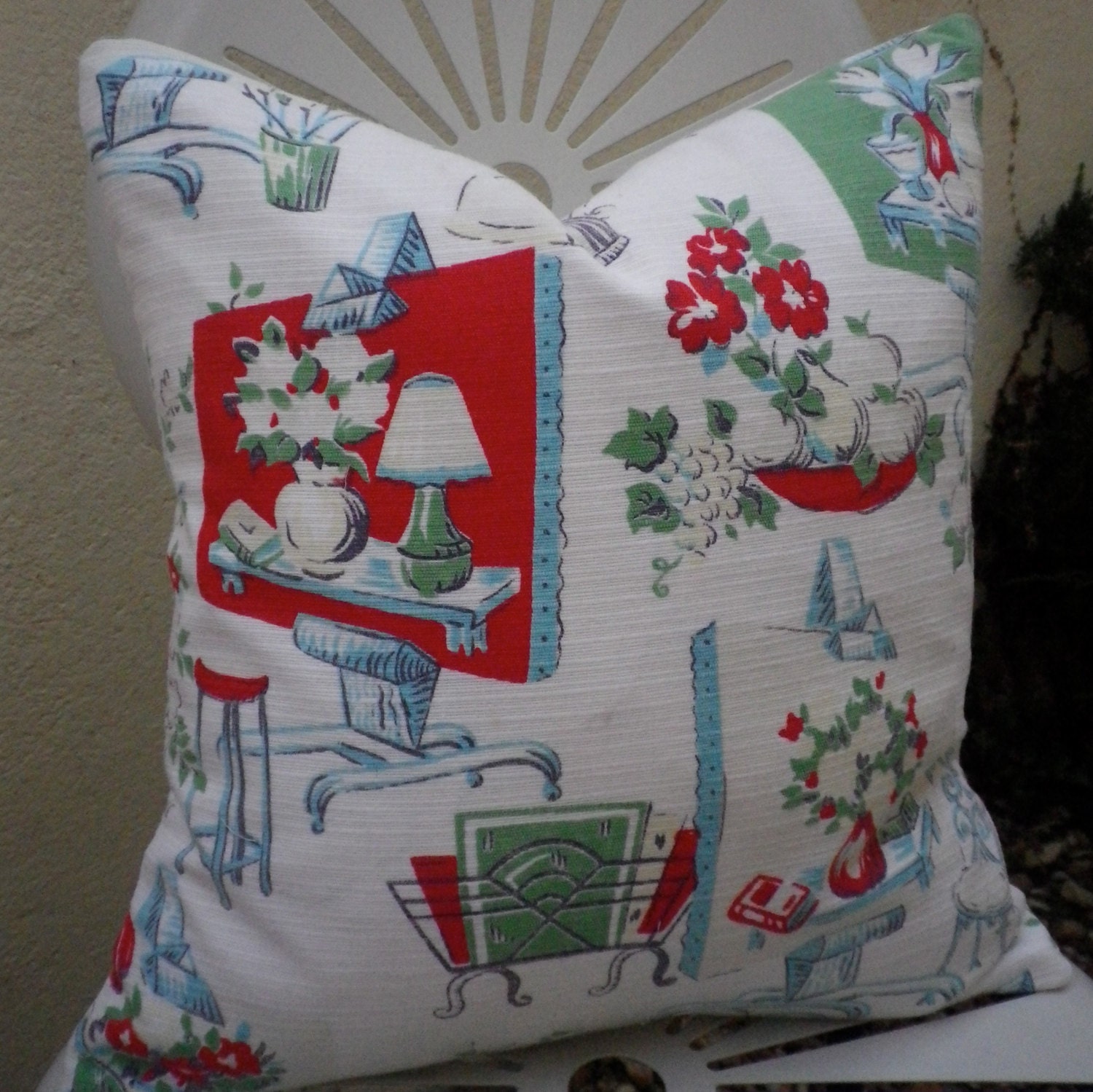 Vintage 1950s Artist Easel Painting Novelty Fabric Cushion Pillow