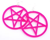Large Pentagram Earrings. HOT PINK