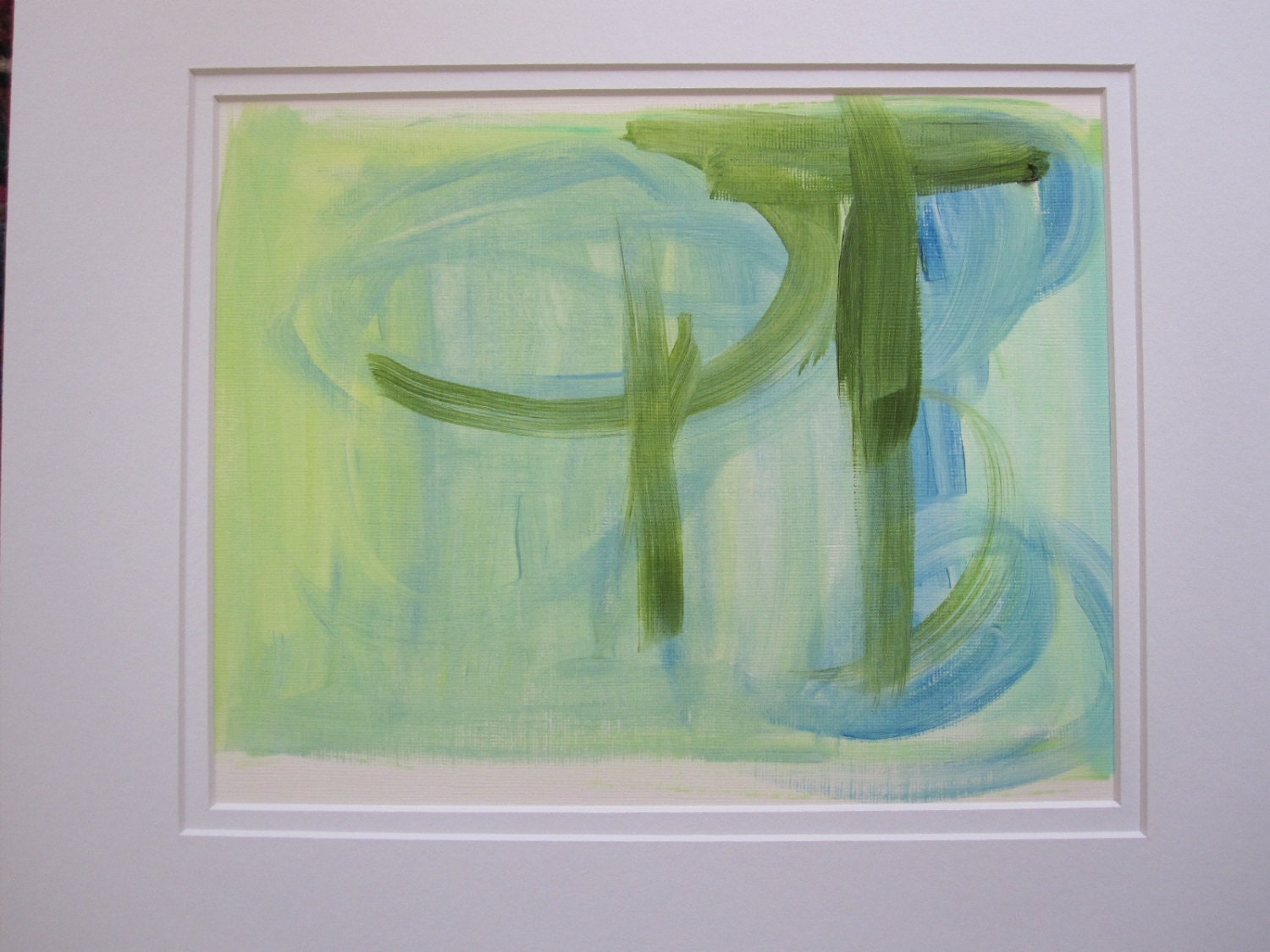 Abstract painting on paper no.67 by Kerry Steele double matted for 11x14 frame