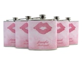 Lips on Pink for Bridesmaids Gifts Wedding Favors Flasks 6oz and 8oz Sizes