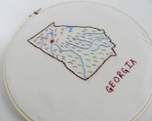 Georgia State Map Art. Hand Embroidery. 7 inch Hoop.  Graduation Gift. Travel.  Wall Art.