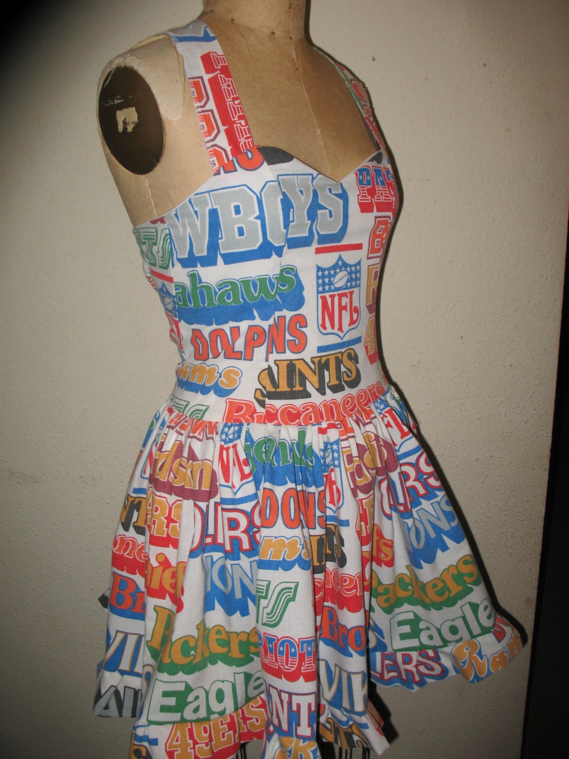 Custom Made to Order Vintage The Ultimate Football Cheerleader Fan SweetHeart Ruffled Halter Mini Pin Up Character Dress