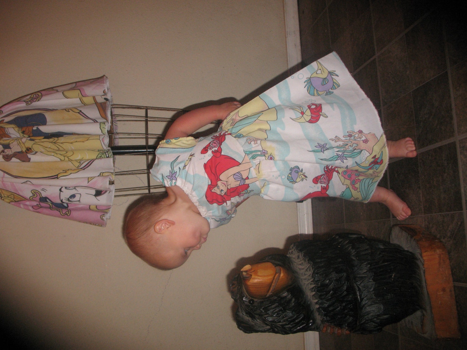 Custom Made to Order Ariel The little Mermaid Character dress Ruffled Peasant tie in back