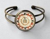 Mariner's Compass Rose Nautical Jewelry Vintage Style Bronze Cuff Bracelet