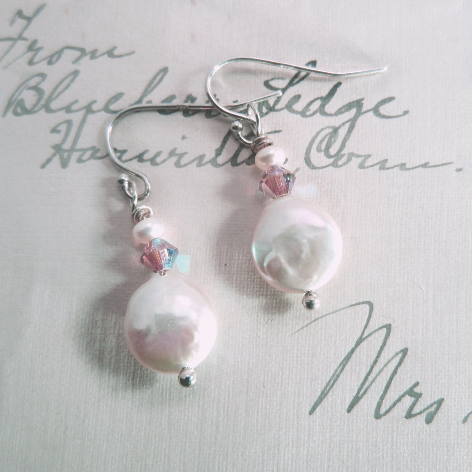 Pearl Earrings with Savorski Crystals on Sterling Silver Earwires
