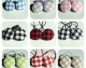 FREE SHIPPING - Fabric Covered Button Ponytail Gingham Pattern
