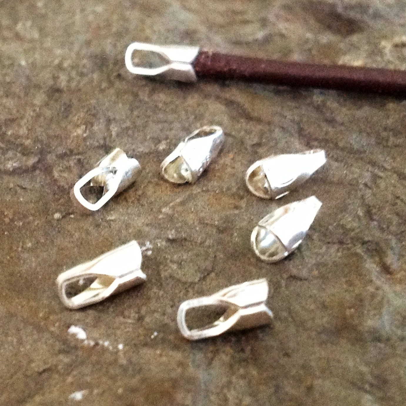 10  Sterling Silver Endcaps with Loop  - For 1.5mm - 2mm Cord -Crimp End CR31