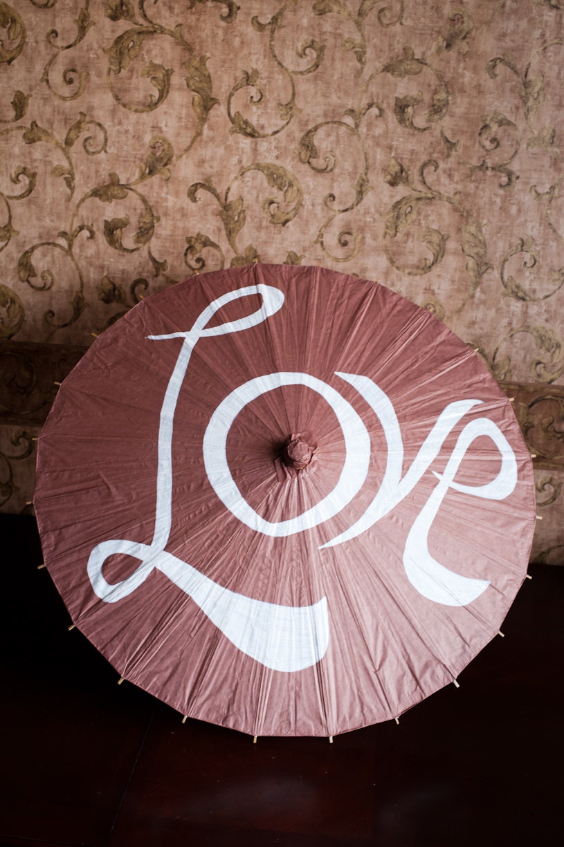Large Brown Parasol or Umbrella for Weddings with Love- READY TO SHIP