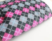 1 yard of argyle corduroy in dark gray, light gray, pink, aqua, and white