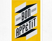 Bon Appetit ( yellow, black white) . Extra Large Print  (A2).