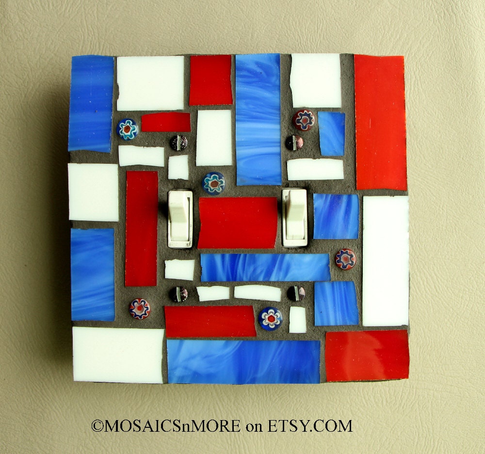 Red, White and Blue - Double OVERSIZED Mosaic Light Switch Cover Wall Plate