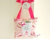 Girl's Tooth Fairy Pillow Tooth Fairy Gift in Soft Pink Cupcake Print Flannel Cotton