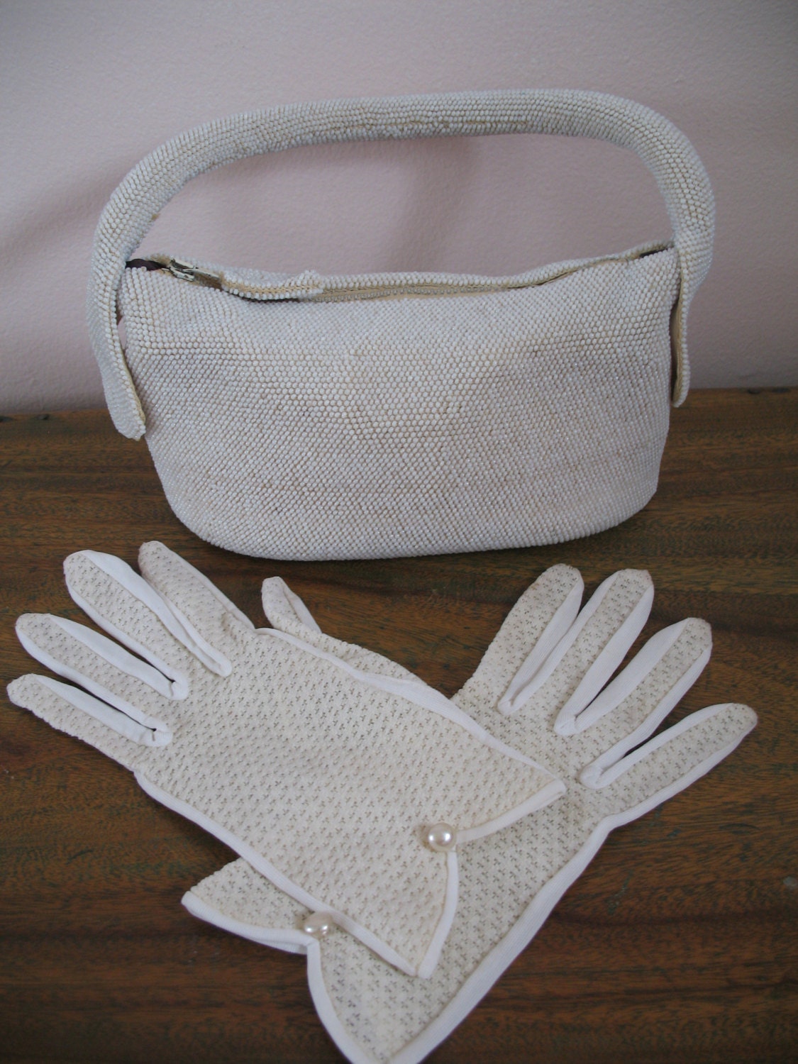 1940's Evening Purse, Beaded, with matching Gloves