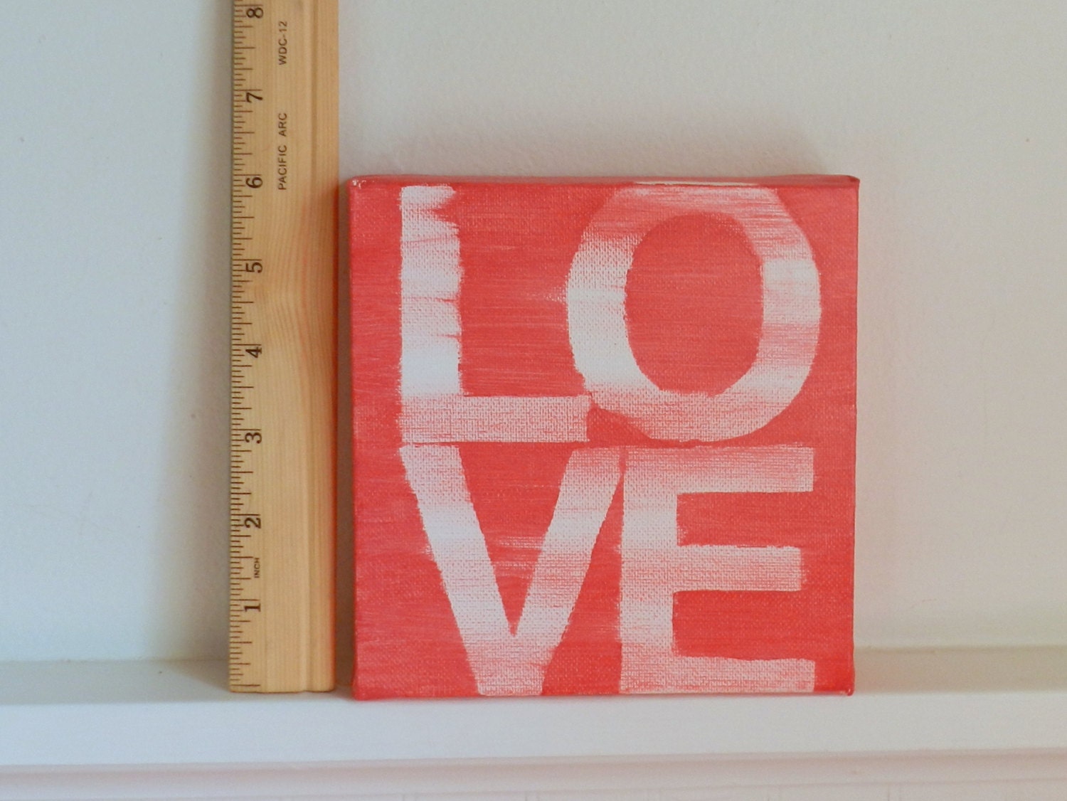 LOVE - 6 X 6 X 11/5 hand painted canvas sign - valentine's canvas - rosey red - square canvas