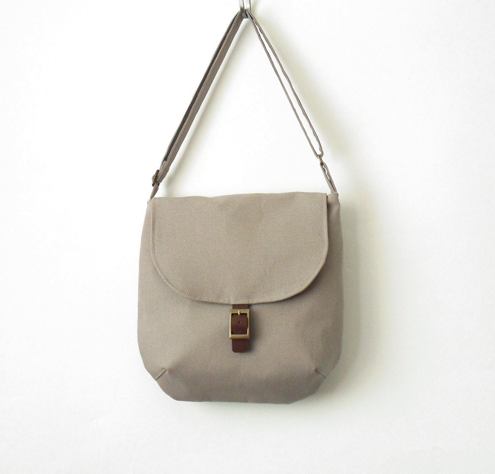 Gray canvas, Cross bag / Handbag / Shoulder bag with magnetic closure under buckle on leather Design by BagyBags