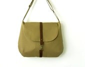 OliveKhaki Round Satchel / Messenger bag / Hobo bag /  with brown leather closure, Design by BagyBags