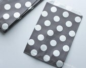 Polka Dots Wedding Favor Bags 20 Grey Candy Buffet Bag Kids Birthday Party Baby Shower Paper Goods Favors Carnival Popcorn w/ straw flags
