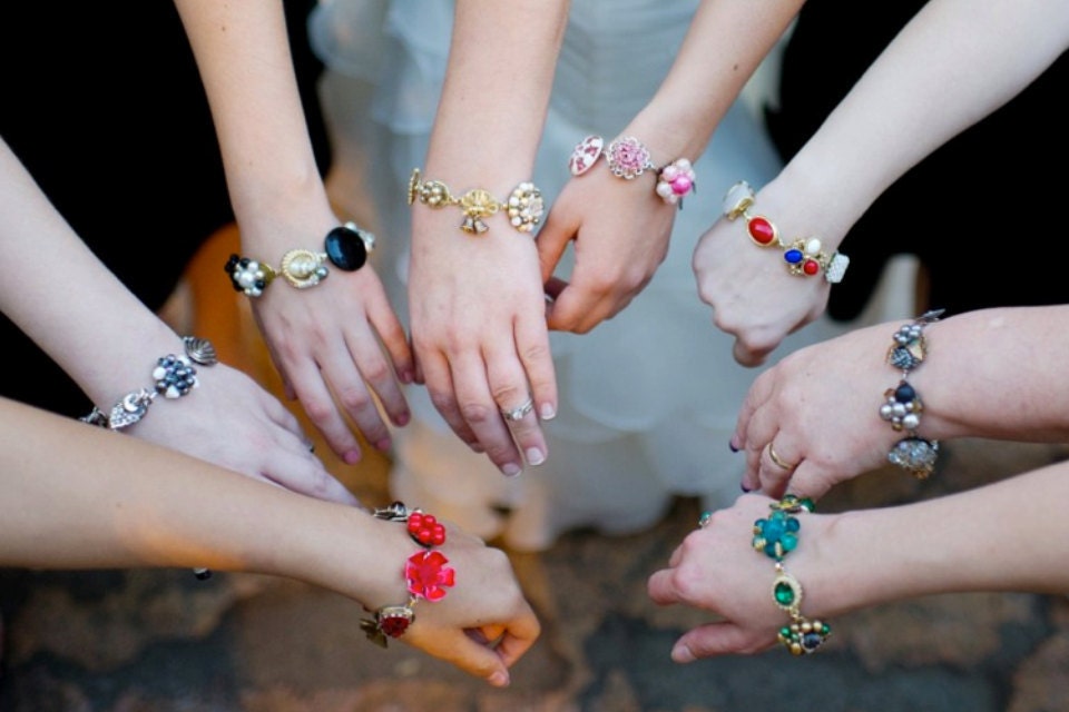 Bridesmaid Gift, Set of 4, Reclaimed Vintage Bracelets, Color Choice, Unique, Original, OOAK, Gift Under 35, Custom Wedding Jewelry