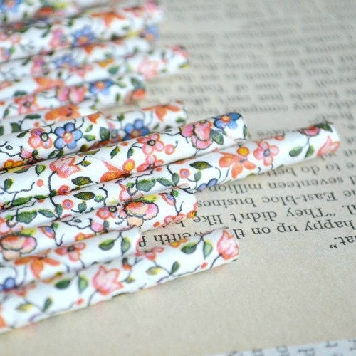 floral paper straws -  50 vintage inspired party supply