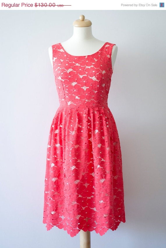 25 % Sale on Lace Lace dress. Bridesmaid dress, coral lace dress