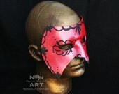 Venetian Style Carnival Mask - Handmade Leather Mask - in metallic red with black accents
