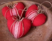 Cottage Hearts - Red Scandinavian Style Plush Ornaments, Set of 3