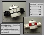 Nine (9) Personalized Flask Garters for Bridesmaids: Wedding Party Gift Set - Choose Your Colors