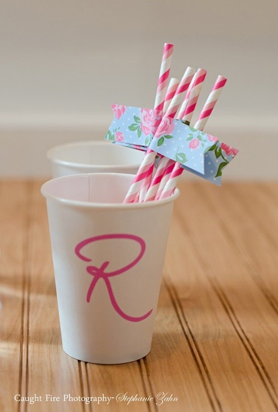 Script Initial Monogram Design 50 custom printed paper cups Il_570xn