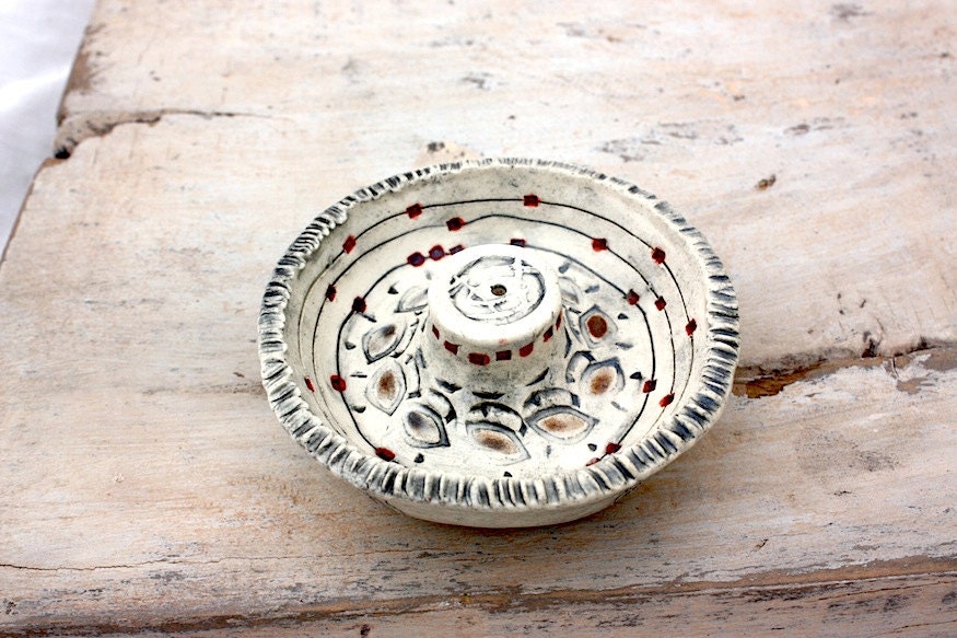 Ceramic Incense Holder with Circling Pods and Red Dots
