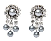 1980s Black Pearl and Rhinestone Statement Earrings