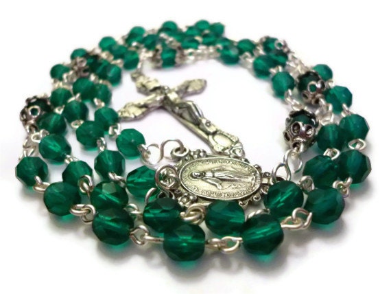 Indicolite Matte Czech Glass Rosary Silver