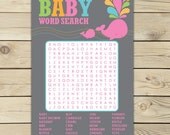 Whale Baby Shower Aqua Blue Printable Word Search Game - Instant Download Il_170x135