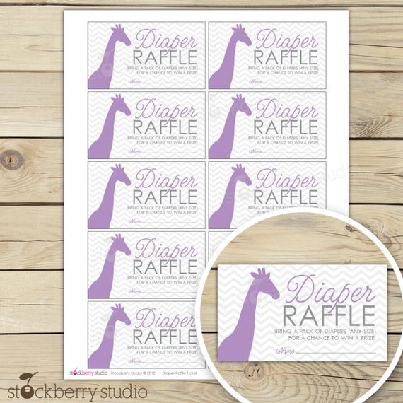 Purple and Gray Chevron Giraffe Baby Shower Diaper Raffle Tickets - Instant Download Il_570xn