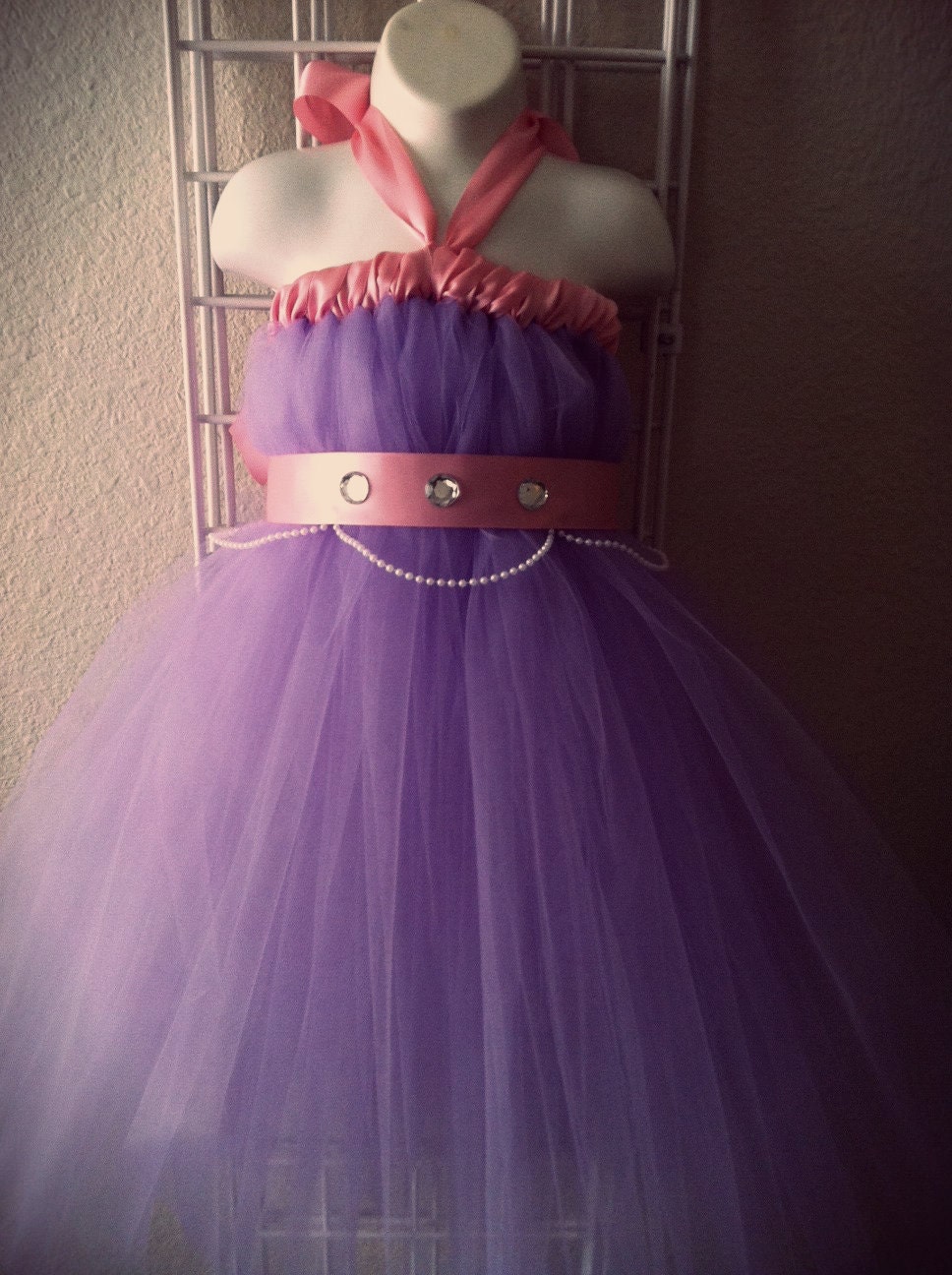 Sizes 4T, 5T, 6, 7, and 8- Disney's Sophia the First Inspired Tutu Dress- Lilac Dress with Jeweled Pink Satin Sash - FancifulFluff Sizes 4T, 5T, 6, 7, and 8- Disney's Sophia the First Inspired Tutu Dress- Lilac Dress with Jeweled Pink Satin Sash - FancifulFluff