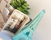 Eiffel Tower -Cast Iron-In Aquamarine -French Decor-Desk Topper-Shabby Chic-Home Decor-Beach House Decor -Romantic Gift-Distressed