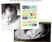 INSTANT DOWNLOAD - Sofia Birth Announcement - 5x7 Photoshop Flat Card Template for Photographers