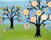 SALE  Blooming tree of life folk art Original Painting on upcycled wood Mixed Media Happy Tree