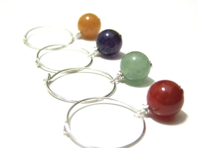 Wine Charms/Wine Markers Smooth Round Multi Color Gemstones Red Yellow Carnelian Amethyst Jade Drink IDs Party Favors