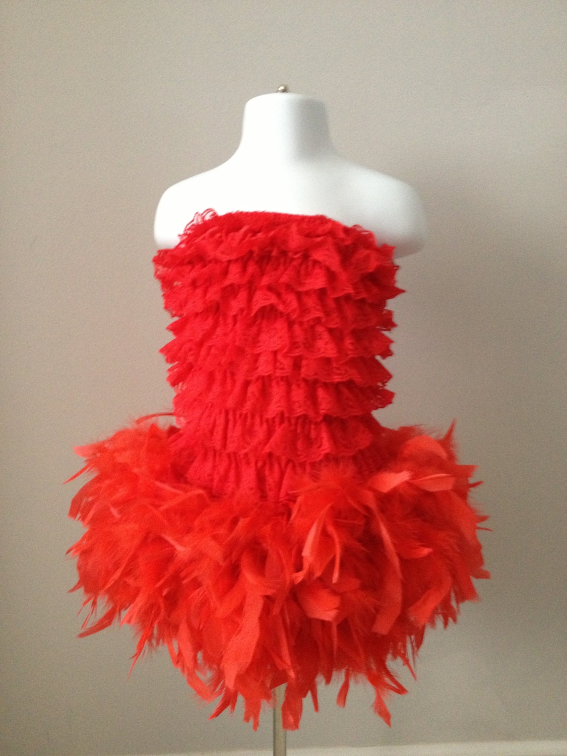 SALE-Ruffle My Feathers-Red-Couture Lace Feather Dress-OOAK (Size 2-3T) Ready to Ship