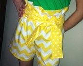 Girls Yellow Chevron Ruffled Top Shorts with Sash