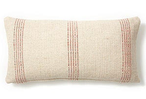 NEW, Lumbar Pillow Cover, Cushion,  14"x24"  red natural grain sack not burlap French Laundry