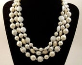Vintage 1960s Multi Strand Necklace White Ivory Glass Pearls Beads