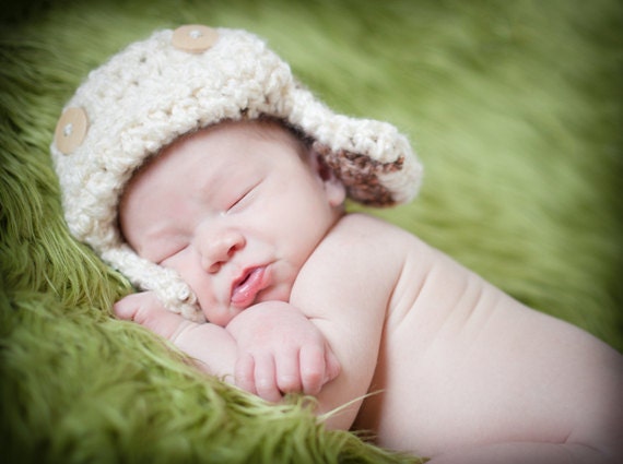 READY to SHIP . Aviator Hat. Great for Photo Prop, Size Newborn size