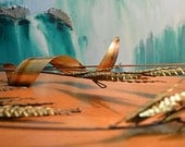 Vintage Brass Stylized Leaves and Wheat, Midcentury Wall Hangings