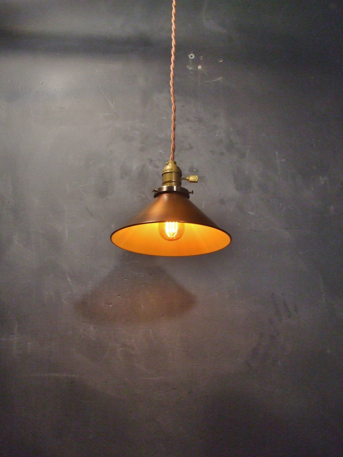Vintage Industrial Hanging Light with Steel Cone Shade - Machine Age Minimalist Bare Bulb Pendant Lamp