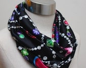 Holly G Pearl and Jewels Black Satin Infinity Scarf Cowl Loop Circle Scarf