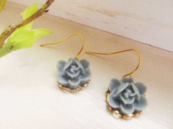 Bridesmaid Floral earrings-  blue rose dangle earrings- So sweet and adorable FREE SHIPPING